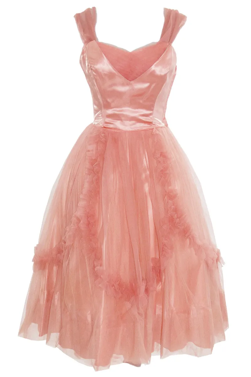 1950's Emma Domb Vintage Dress Peach Tulle and Satin