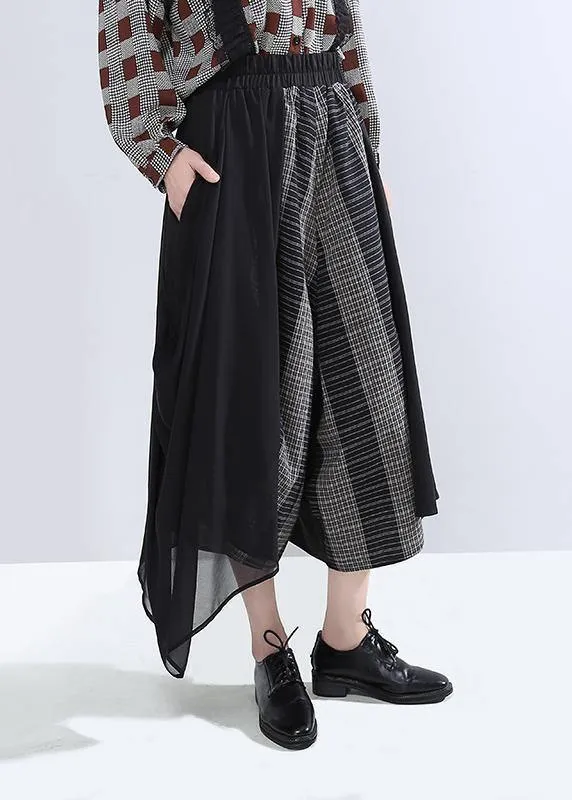 2019 stylish women patchwork casual pants asymmetric wide leg pants