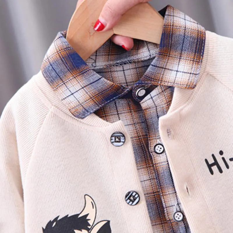 3-piece Coat & Plaid Shirt & Pants for Children Boy