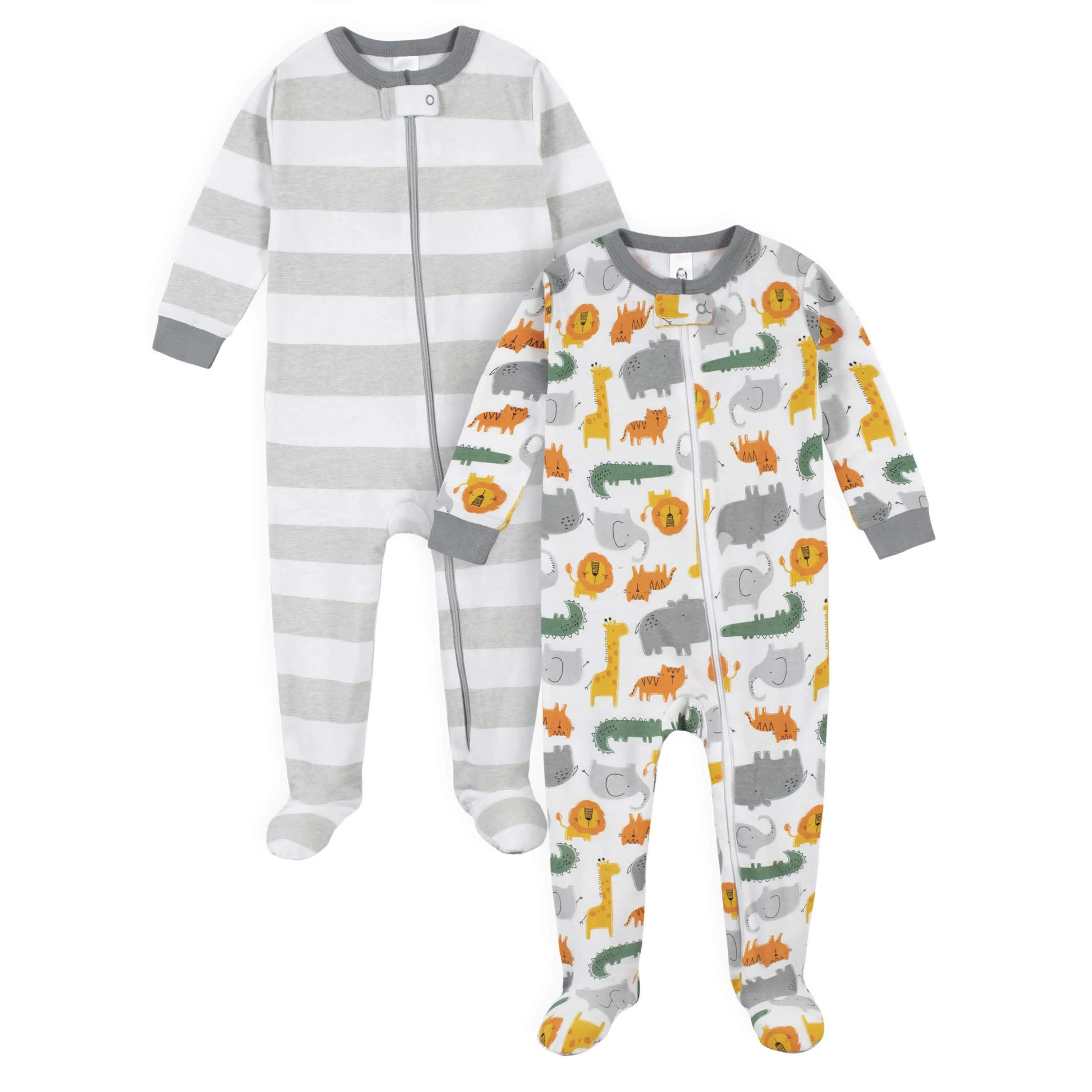 4-Pack Boys Safari Animals & Crab Snug Fit Footed Cotton Pajamas