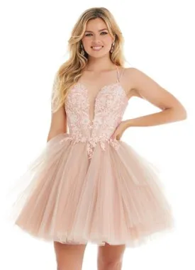 Ashley Lauren 4299 Size 2 Pleated short cocktail dress corset back homecoming dress