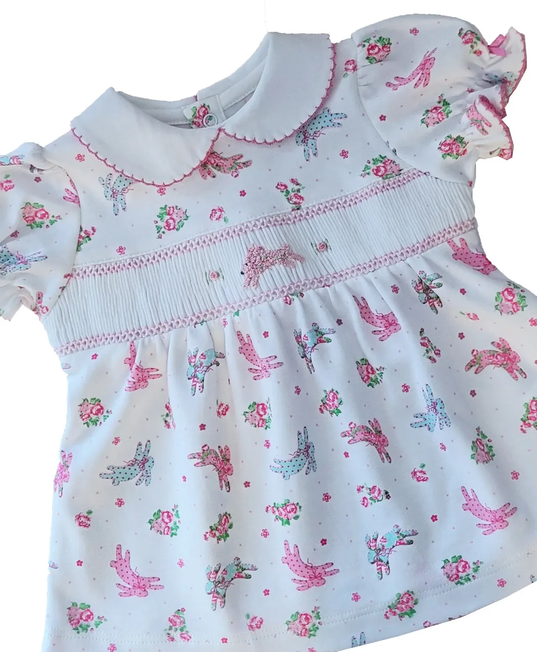 Baby Girl's "Happy Easter" Bunny Print Smocked Dress