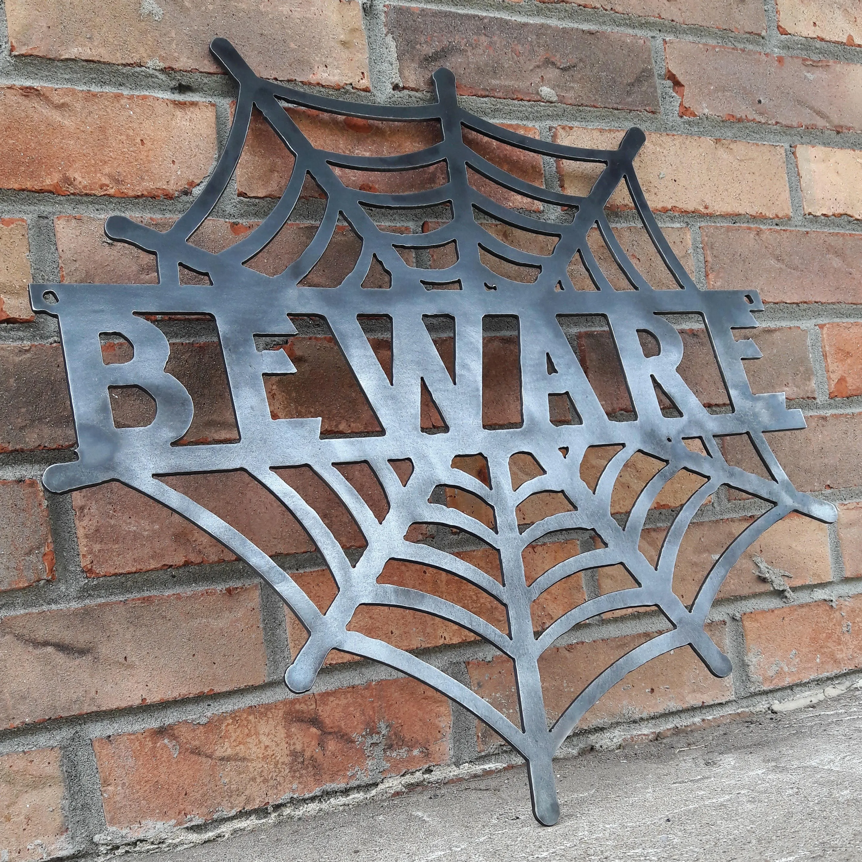 BEWARE Spider Web - Halloween Decorations, Door Hanger, Wall Decor - Custom Metal Sign