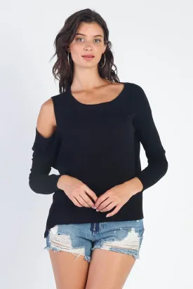 Black Cold Shoulder Long Sleeve Knit Top /3-2-1