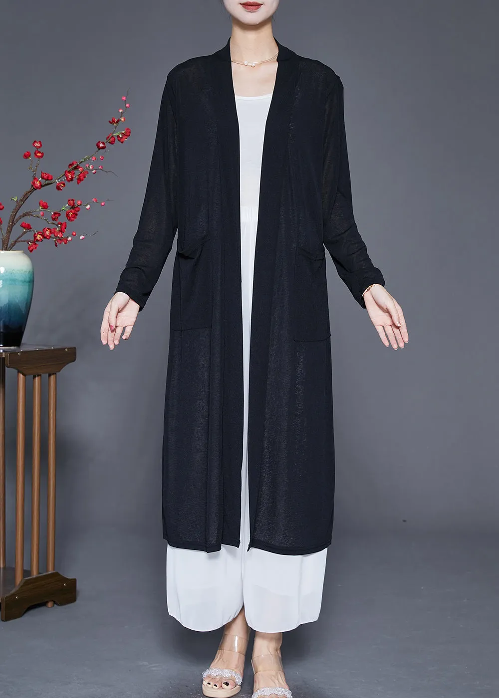 Black Oversized Cotton UPF 50  Cardigan Pockets Fall