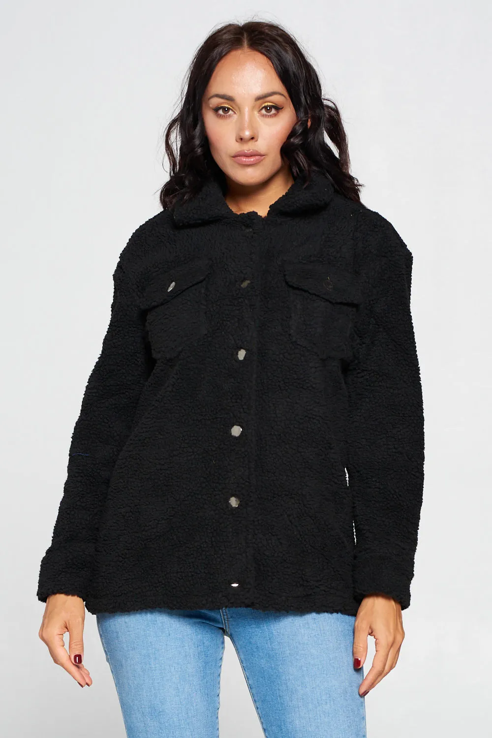 Black Sherpa Button Down Jacket