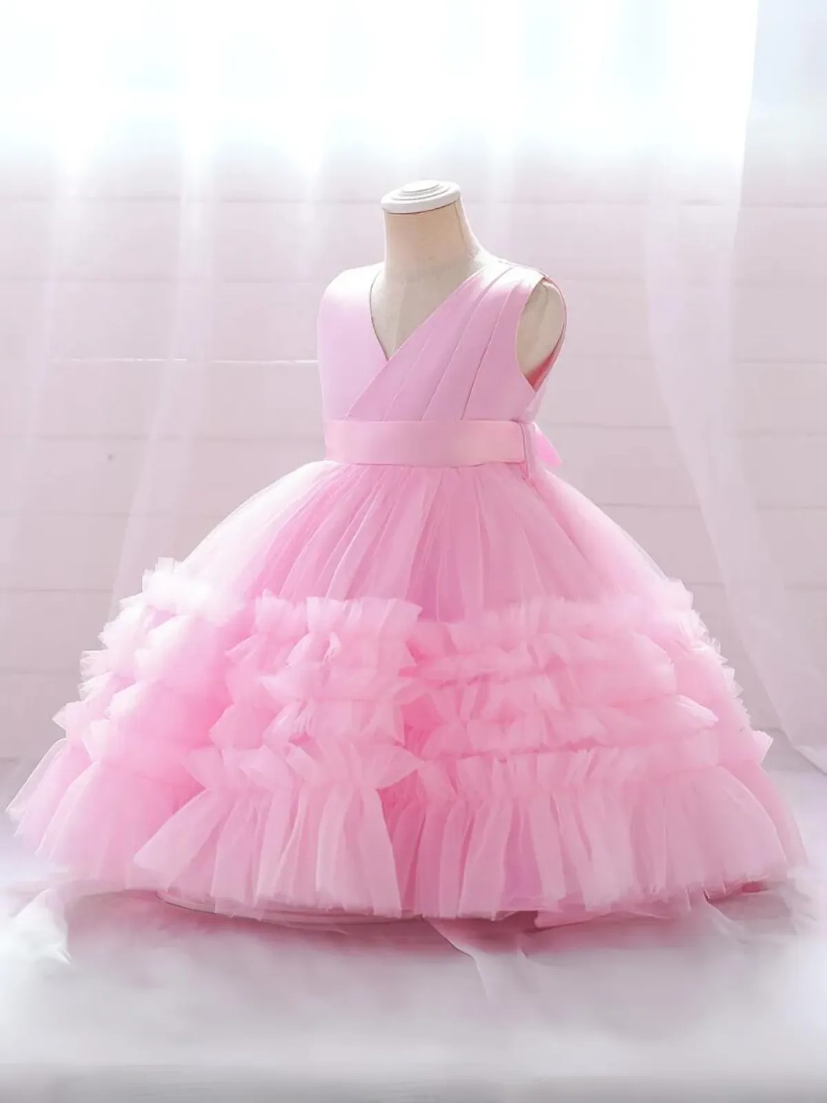 Blushing In Glam Pink Ruffle Tulle Gown