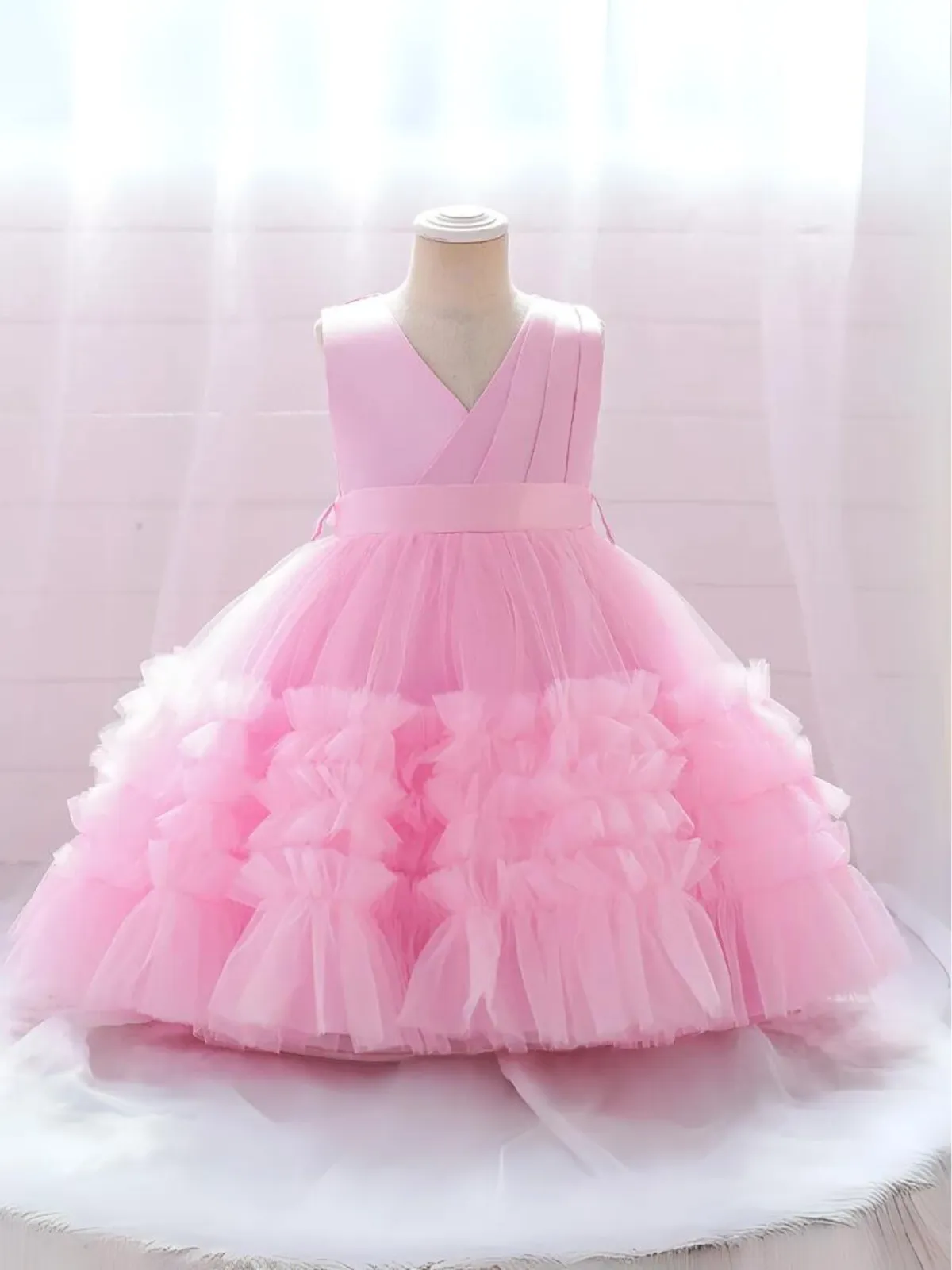 Blushing In Glam Pink Ruffle Tulle Gown