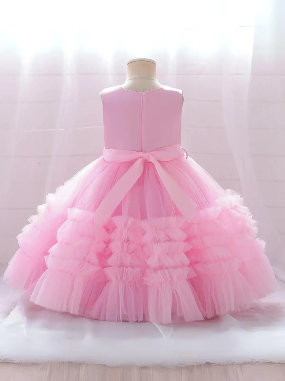 Blushing In Glam Pink Ruffle Tulle Gown