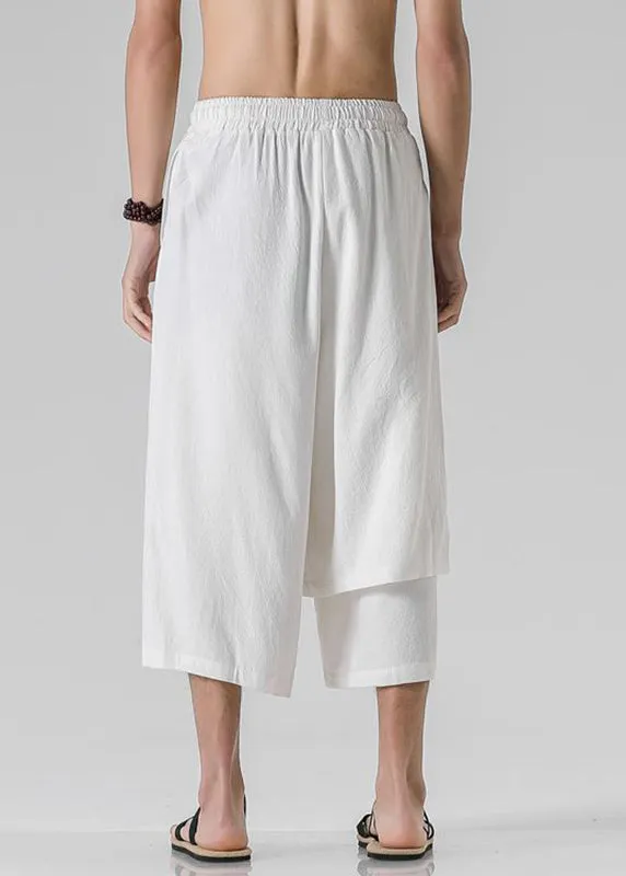 Brief White Asymmetrical Patchwork Men Wide Leg Pants Summer YT029