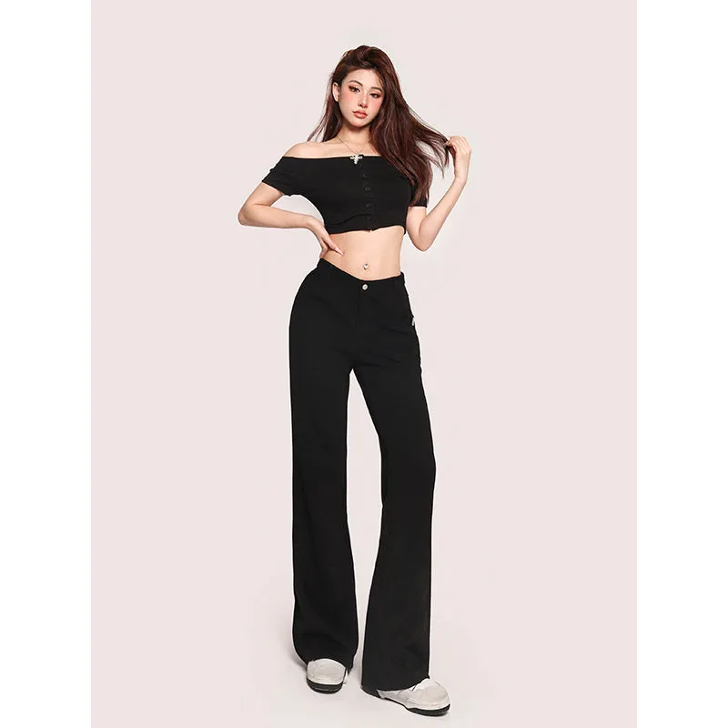 Carla Solid Color Off-the-Shoulder Button Up Slim Cropped Top