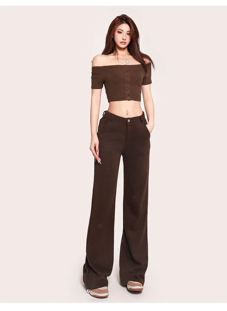 Carla Solid Color Off-the-Shoulder Button Up Slim Cropped Top