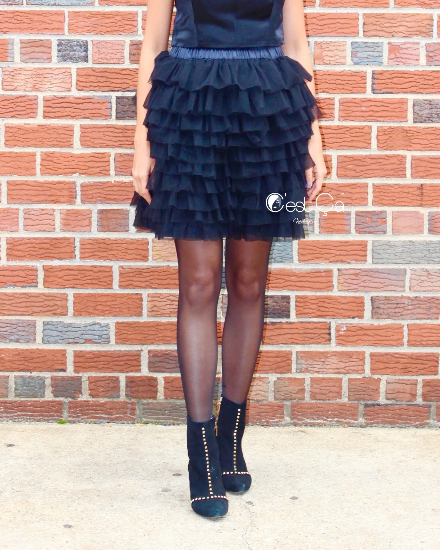 Celine Black Tiered Mini Tulle Skirt