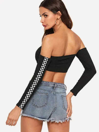 Checkered off the shoulder top