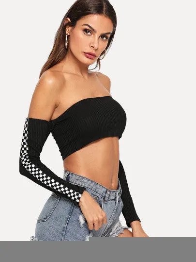 Checkered off the shoulder top