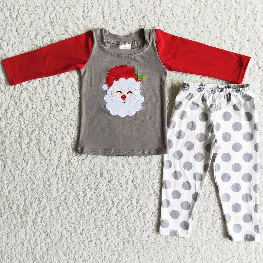 Christmas Girls Pajamas Set Santa Claus Embroidery Boutique Baby Girls Nightdress Sleepwear 6 A24-14