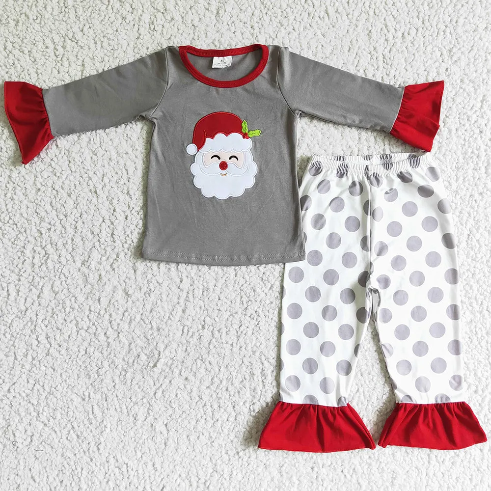 Christmas Girls Pajamas Set Santa Claus Embroidery Boutique Baby Girls Nightdress Sleepwear 6 A24-14