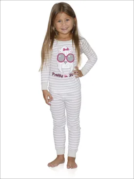 Cozy Couture Big Girls' Pretty in Pink Gray Striped Cotton Pajamas