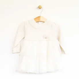 Cream Knit and Pleated Tulle Dress