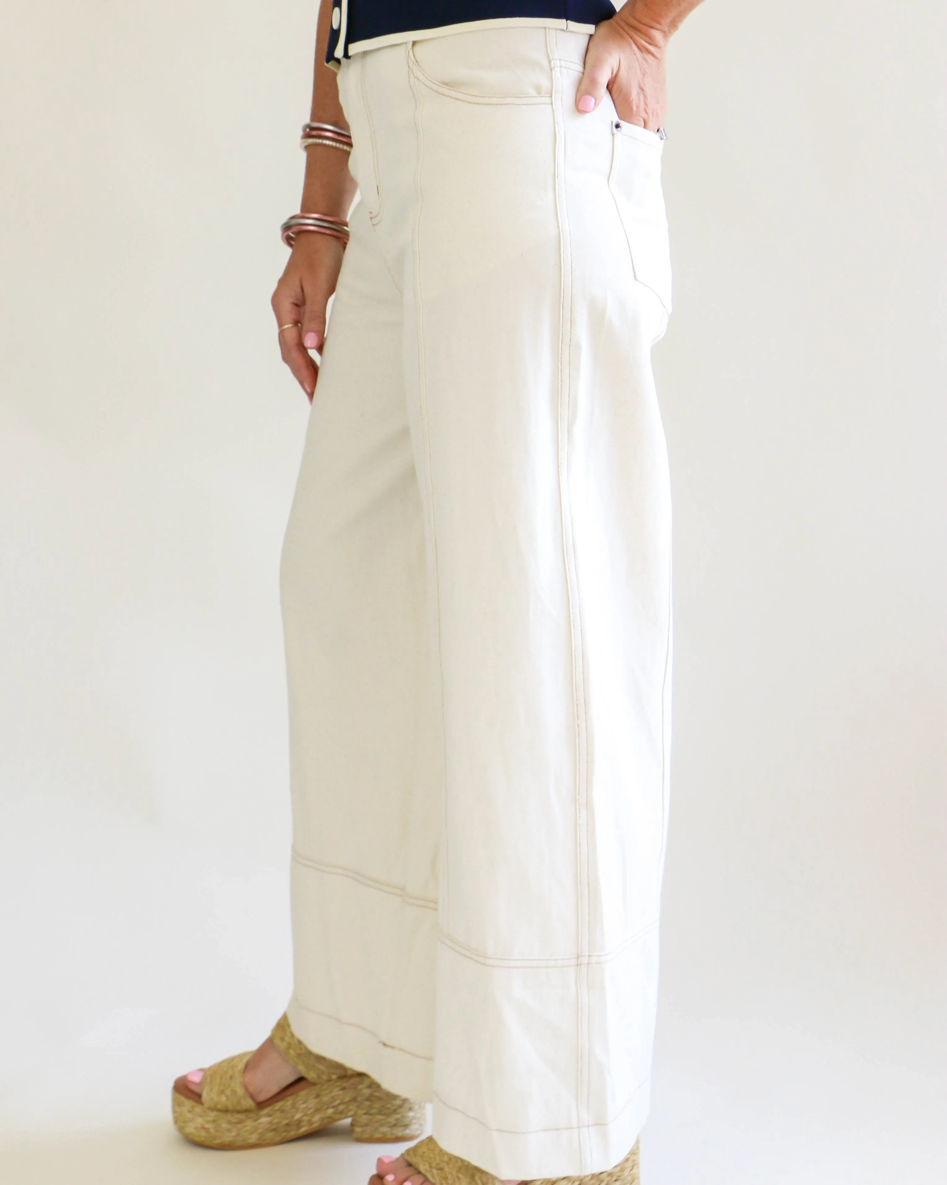 Cream Wide Leg Pants