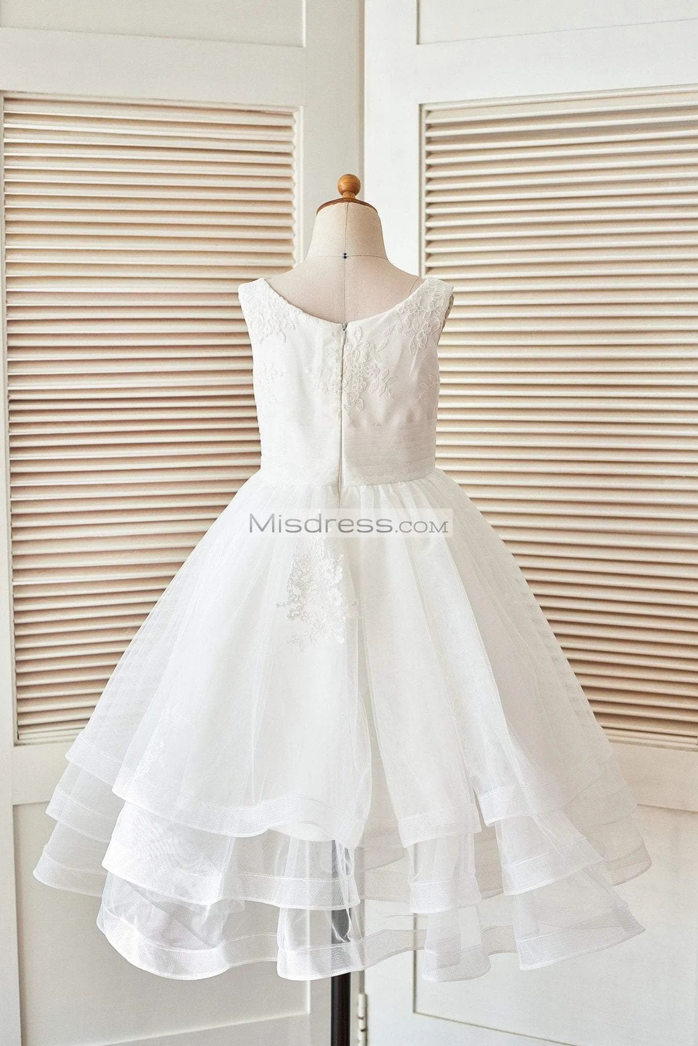 Cupcake Ivory Lace Tulle Horsehair Sleeveless Wedding Flower Girl Dress