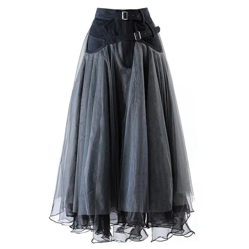 Denim Tulle Skirt - Charcoal Grey & Black