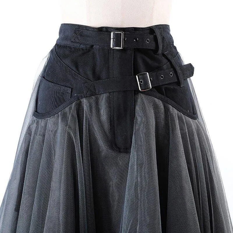 Denim Tulle Skirt - Charcoal Grey & Black