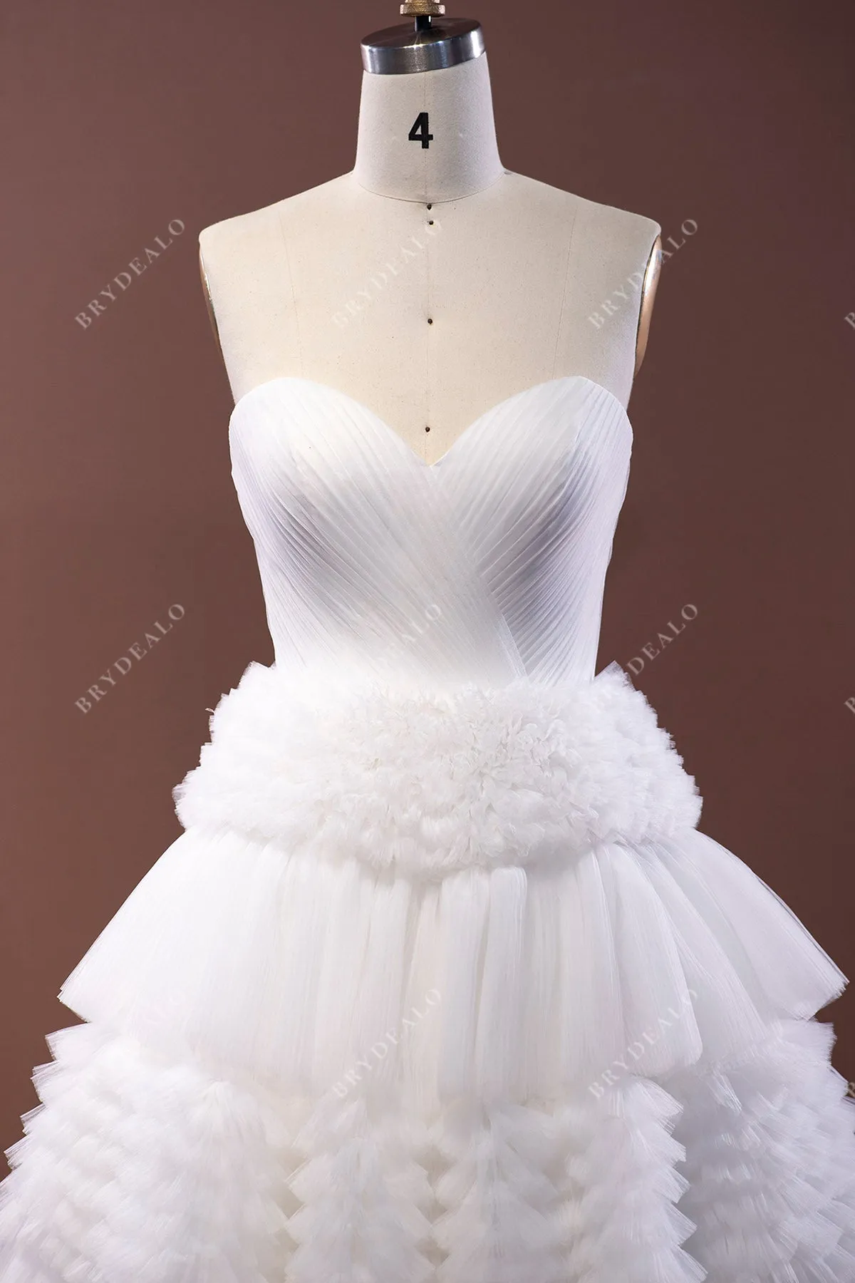 Designer Strapless Sweetheart Pleated Tulle Wedding Ball Gown