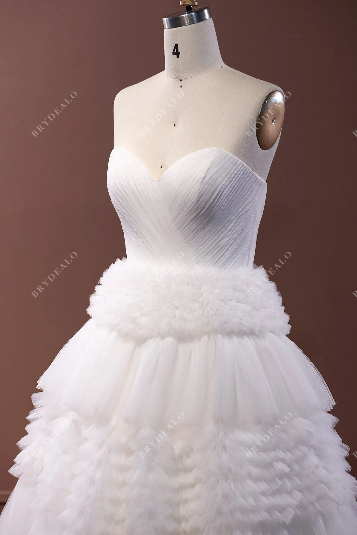 Designer Strapless Sweetheart Pleated Tulle Wedding Ball Gown