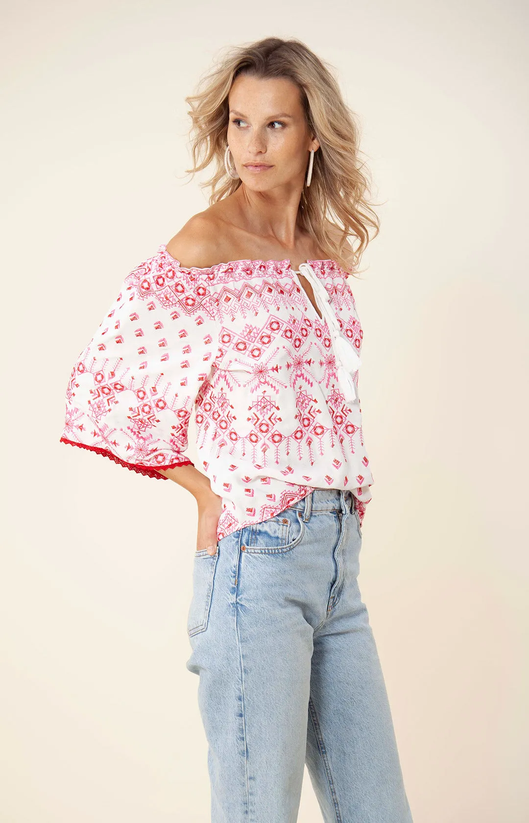 Dida Embroidered Off the Shoulder Top