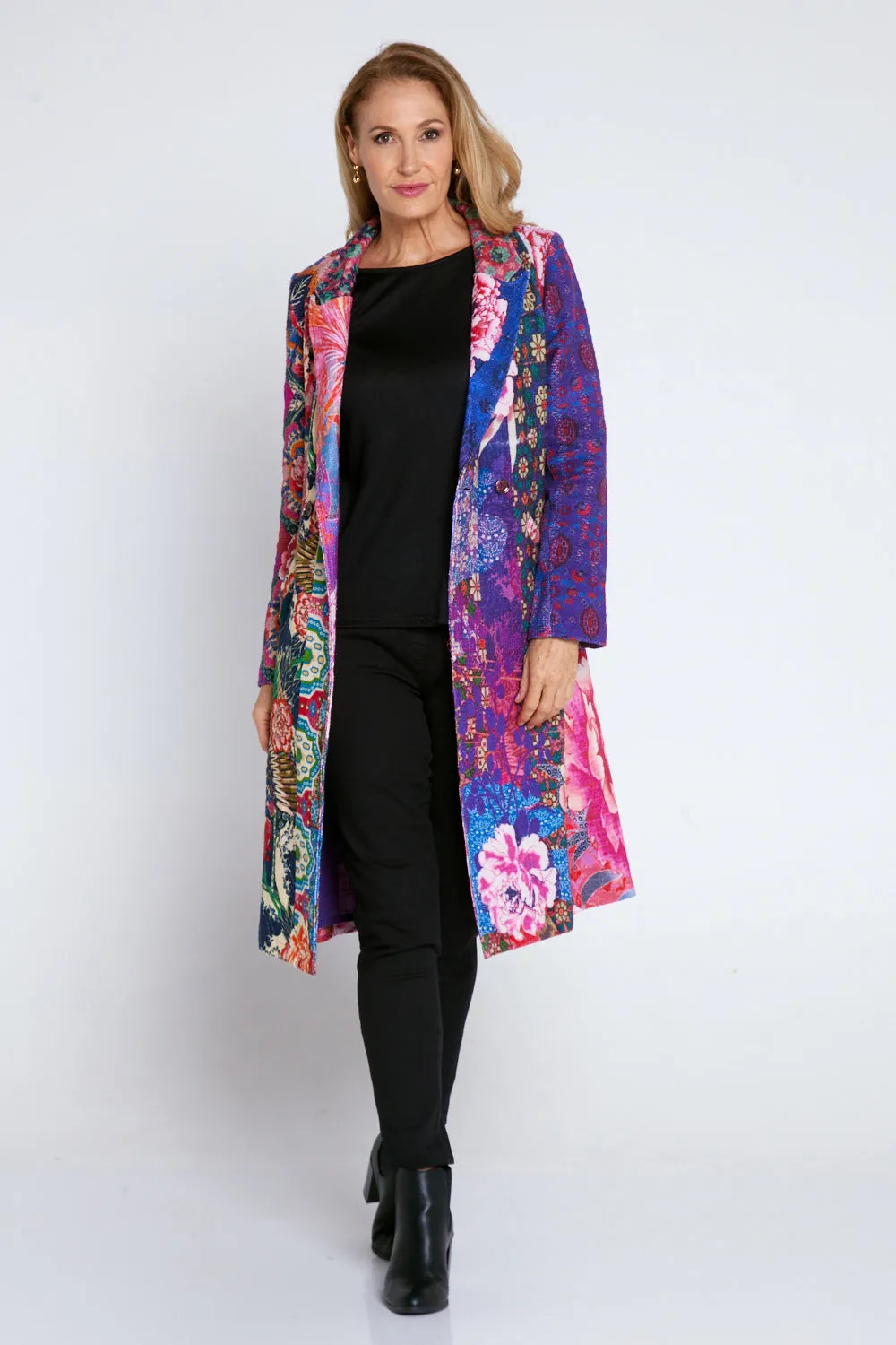 Digital Print Long Cotton Coat - Botanical Bliss