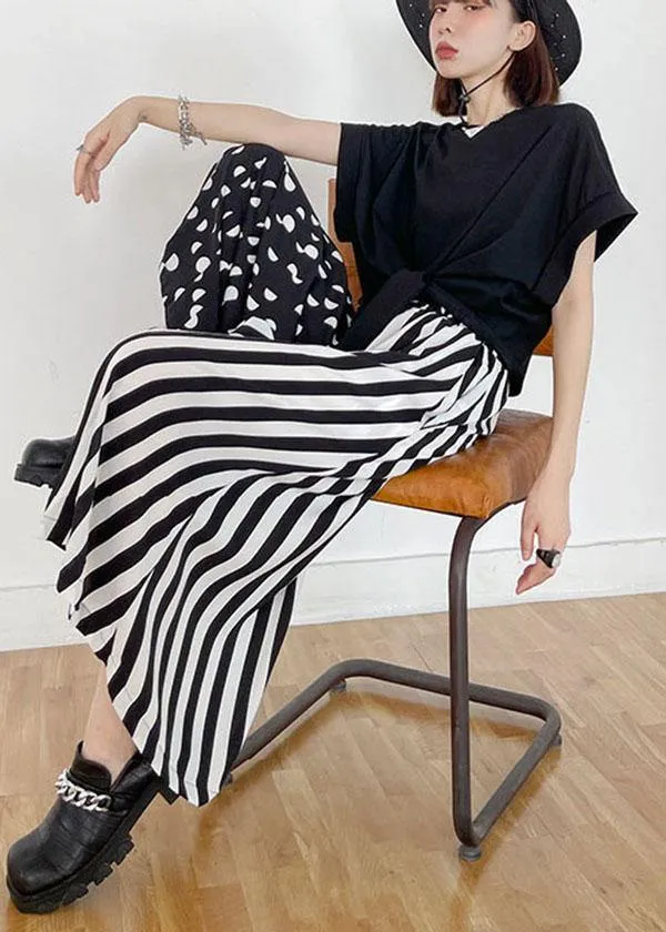 Diy Pockets Striped Patchwork Wide Leg Pants Trousers