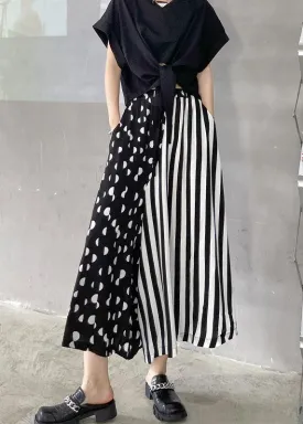 Diy Pockets Striped Patchwork Wide Leg Pants Trousers