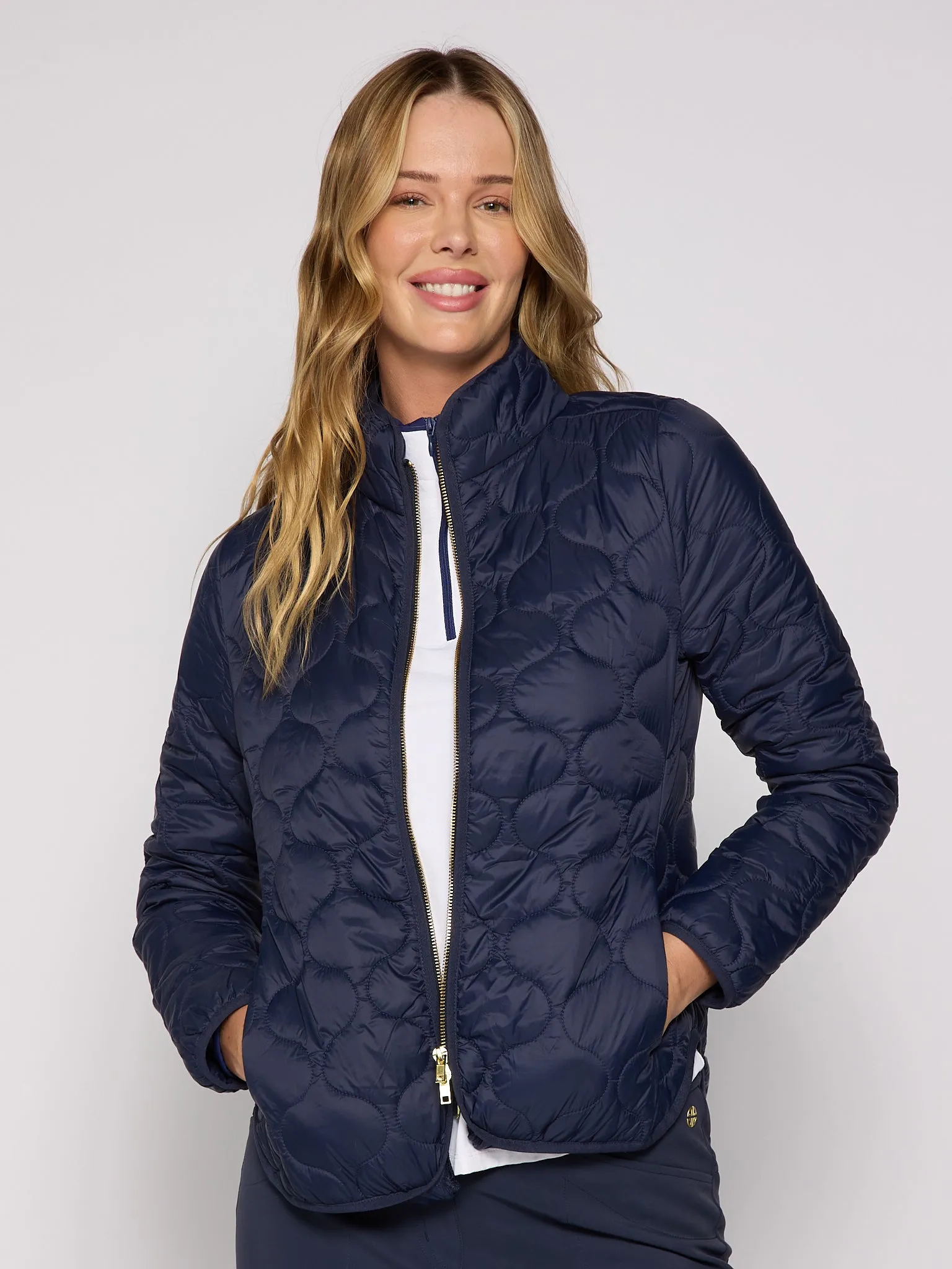 Double Zipper Padded Jacket in True Navy