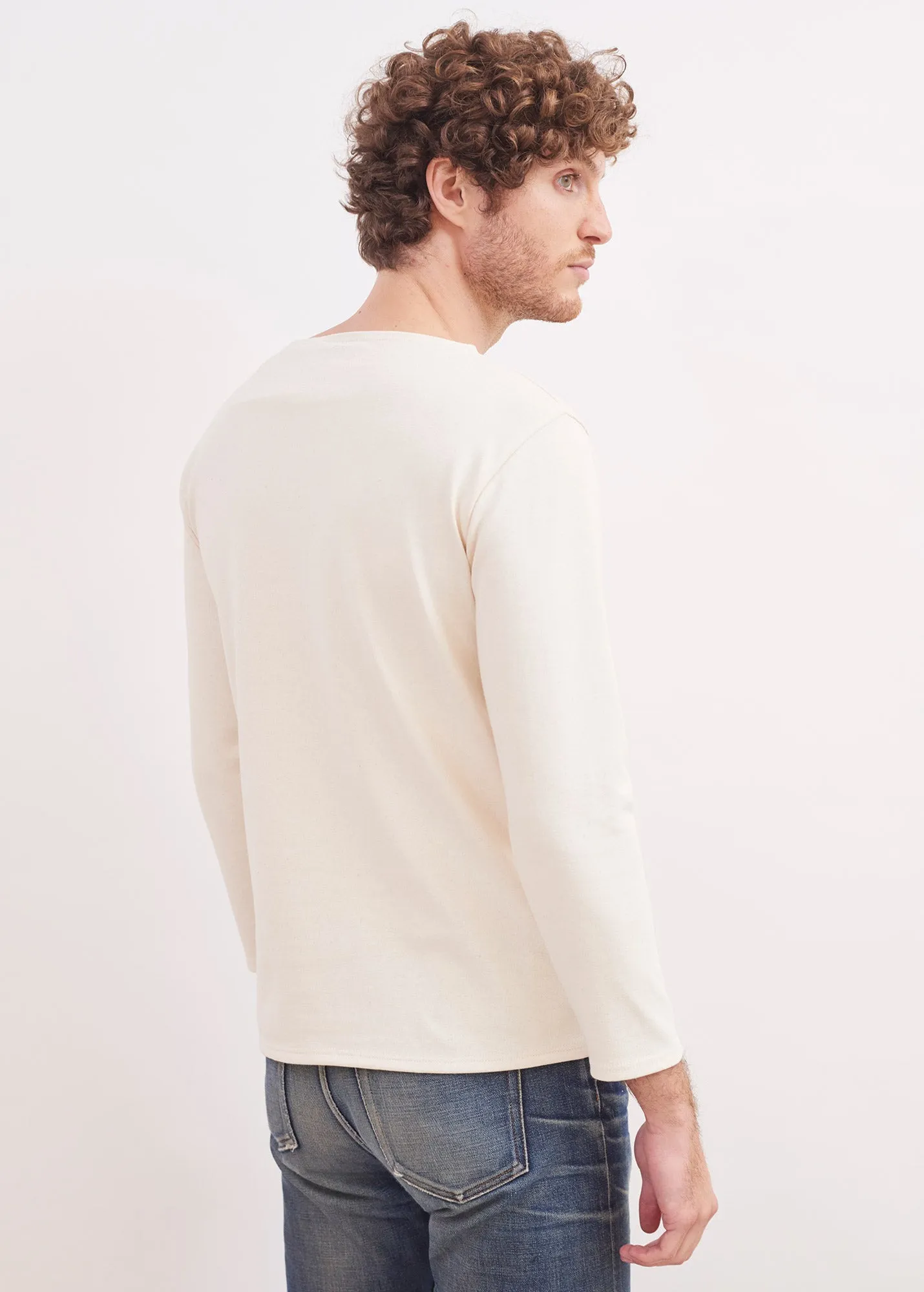 Guildo sailor shirt - boat neck, in thick cotton (ECRU)