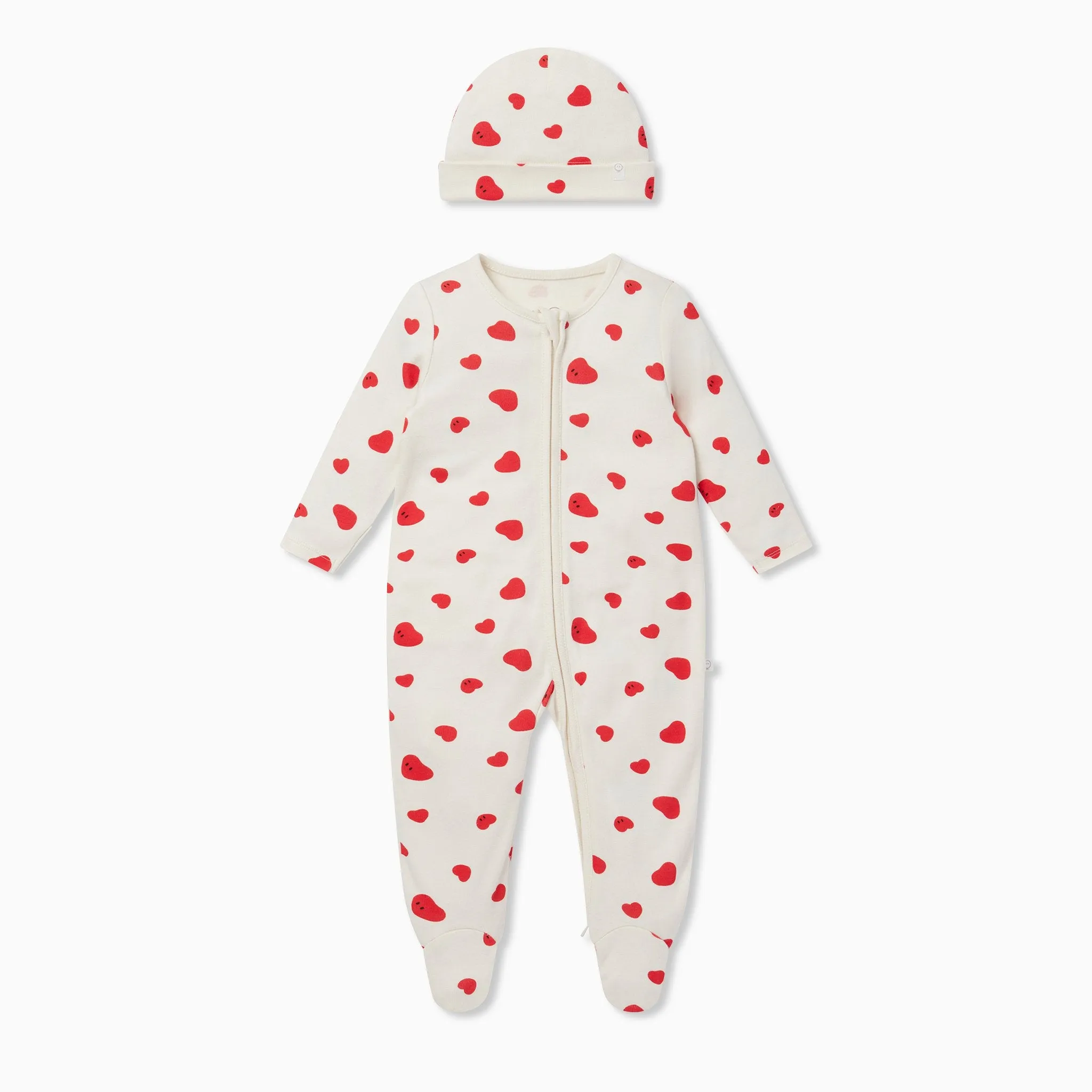 Hearts Clever Zip Baby Pajamas & Hat Set