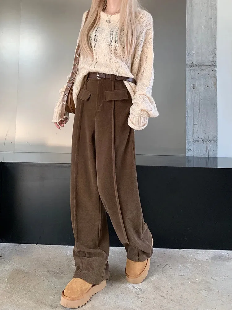 High Waist Corduroy -Trousers With Wide Legs