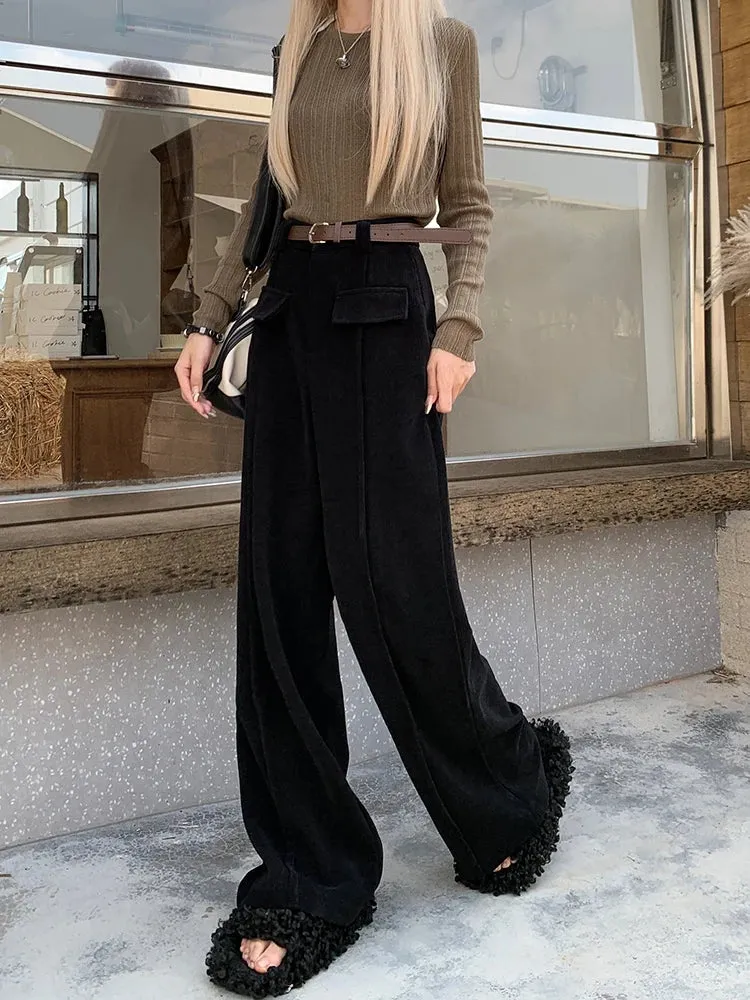 High Waist Corduroy -Trousers With Wide Legs