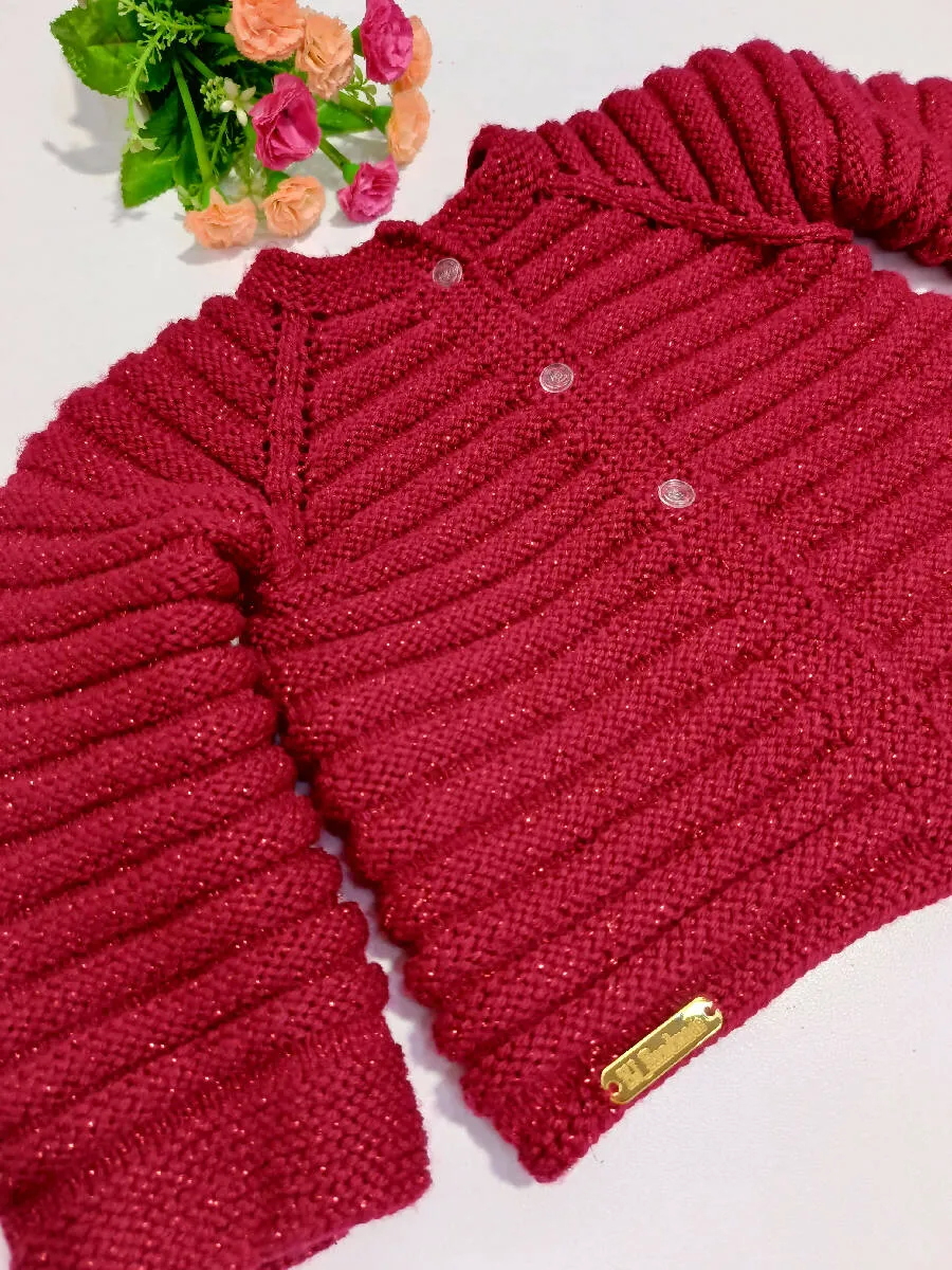 HJ Handmade Knitted Christmas Girl Cardigan With Glitter Yarn