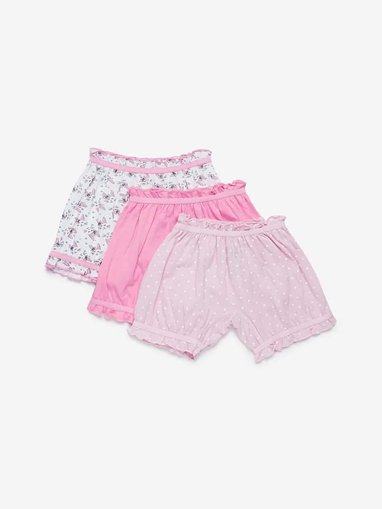 HOP Kids Pink Printed Bloomers Set of Three