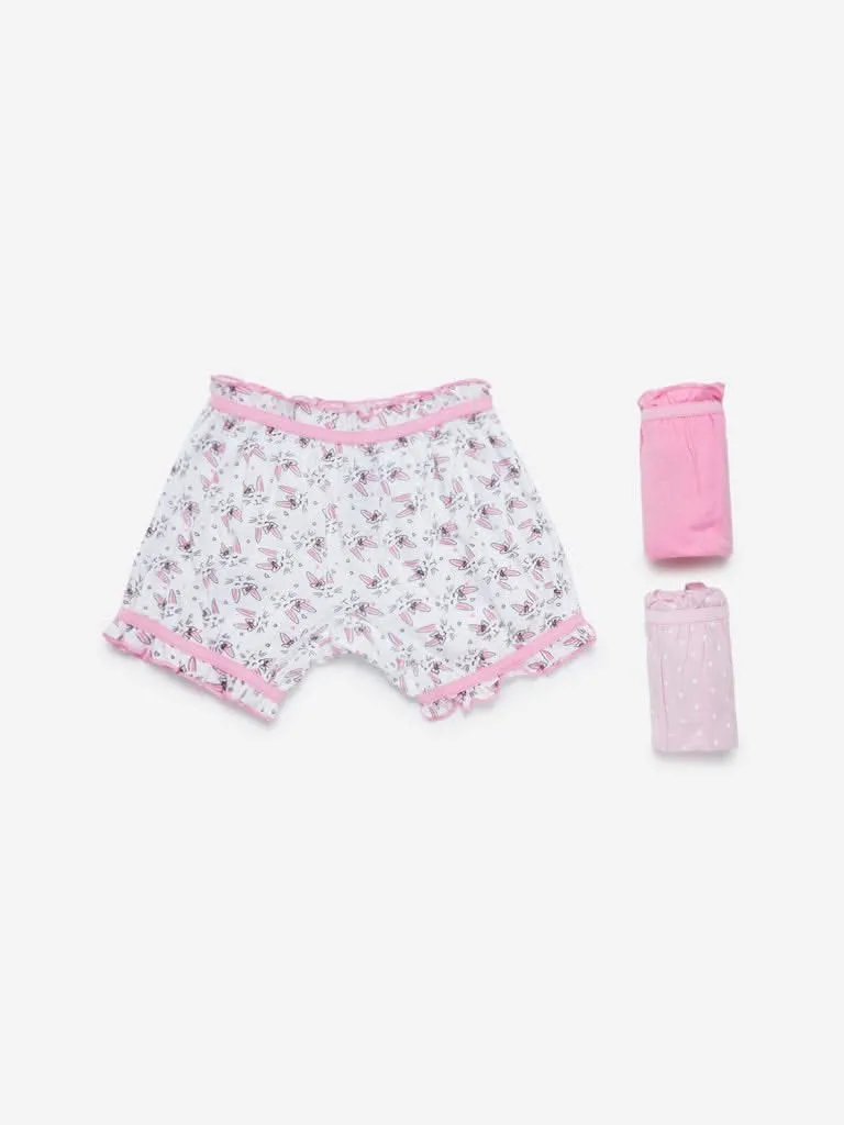 HOP Kids Pink Printed Bloomers Set of Three