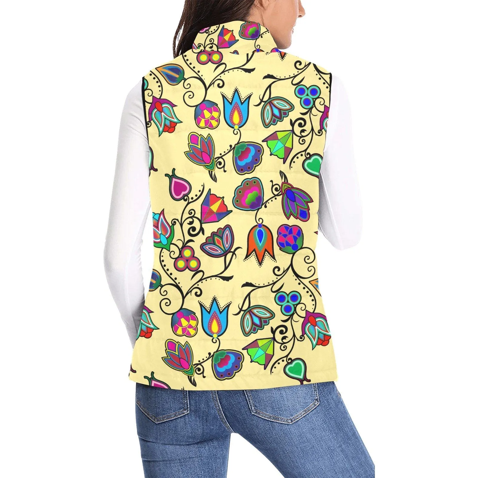 Indigenous Paisley Vanilla Women's Padded Vest Jacket