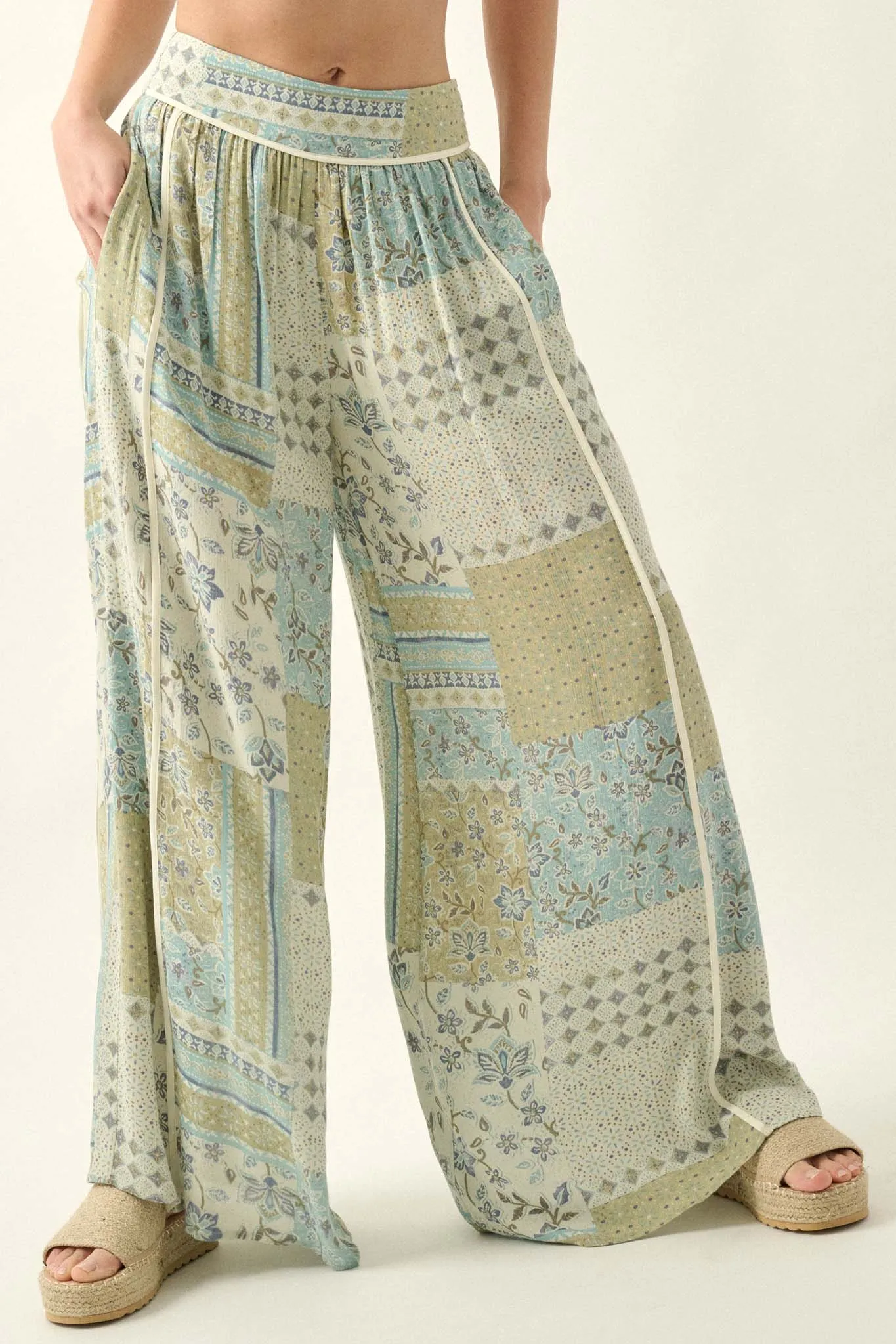 Inner Harmony Floral Patchwork-Print Wide-Leg Pants