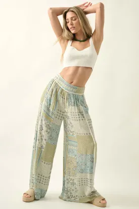 Inner Harmony Floral Patchwork-Print Wide-Leg Pants