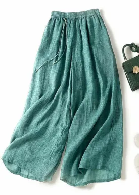 Italian Green Tasseled Patchwork Linen Wide Leg Pants Summer LY7150