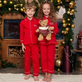 Kids Christmas Cotton Red Ruffled Pajamas for Christmas Eve with names - Alfresco