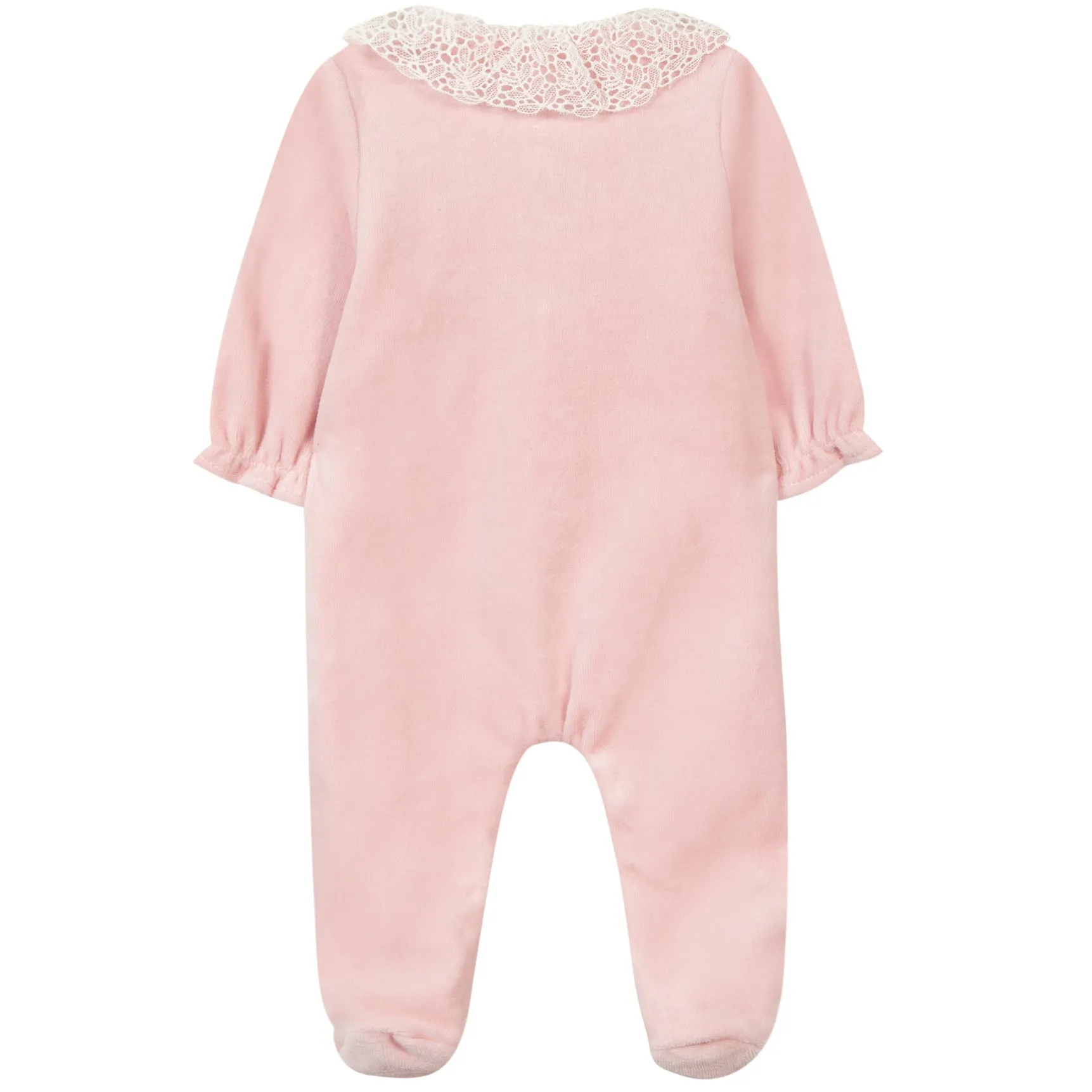 Lace Collar Footed Pajamas - Pink