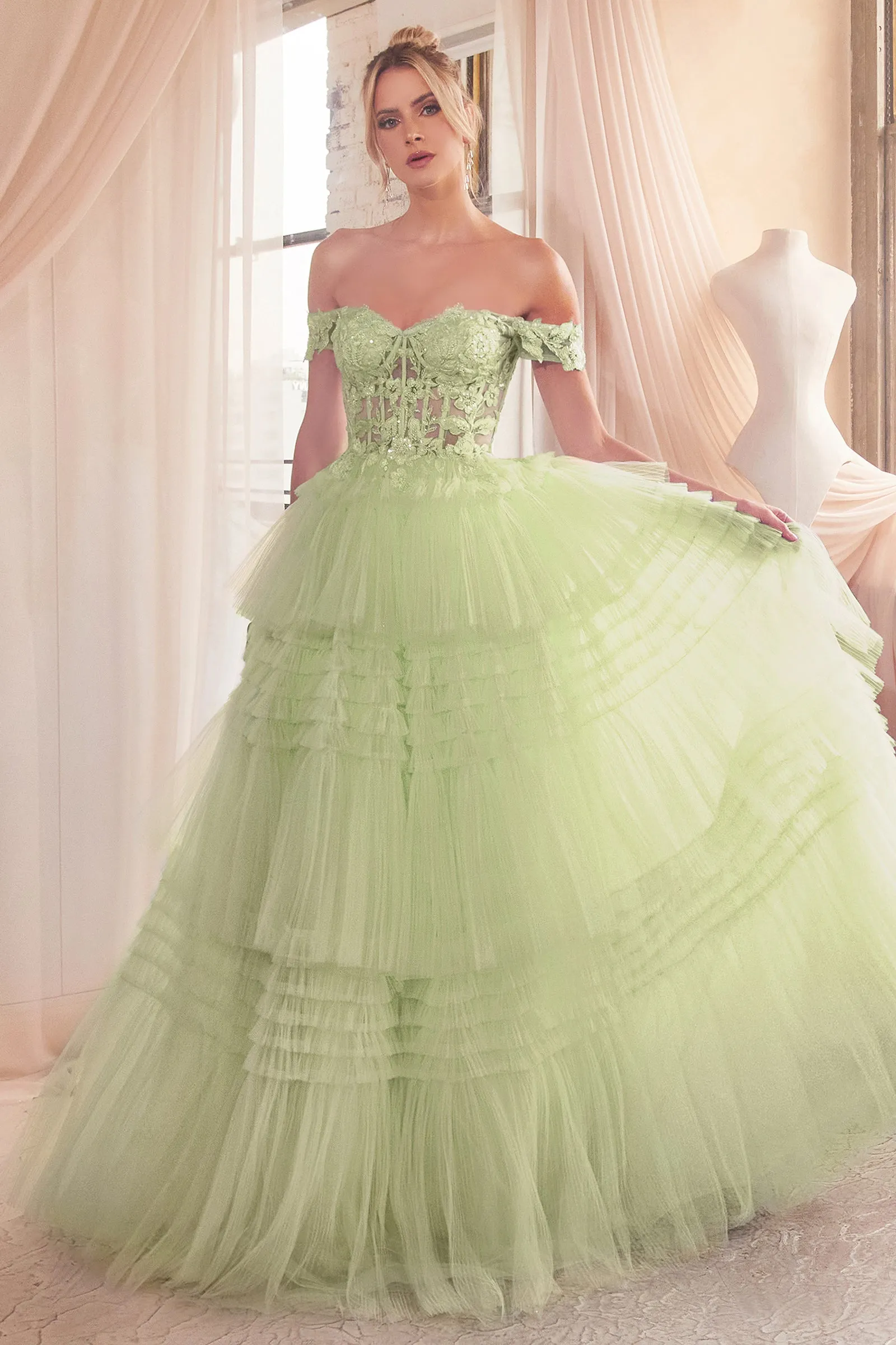 LISTARI Tulle Waterfall Off Shoulder Ball Gown Prom & Formal Dress