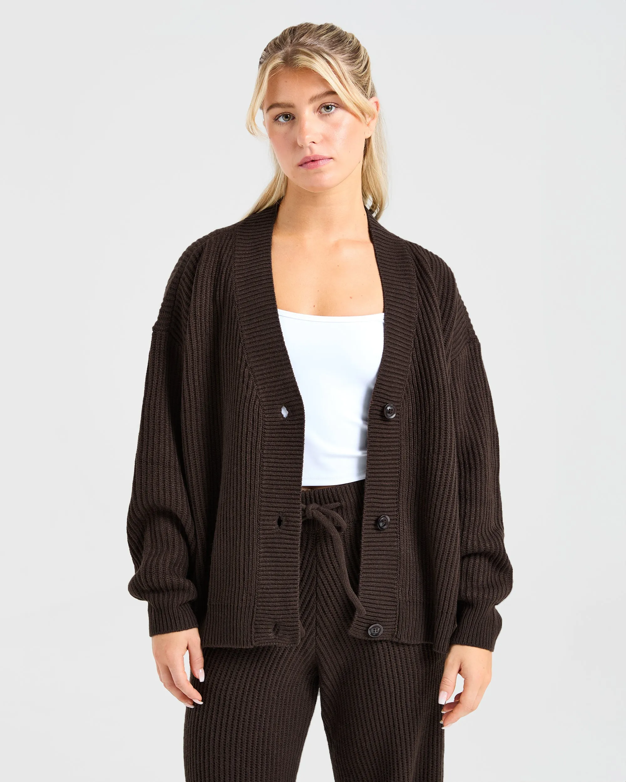 Lounge Oversized Knit Cardigan - Deep Cocoa Brown