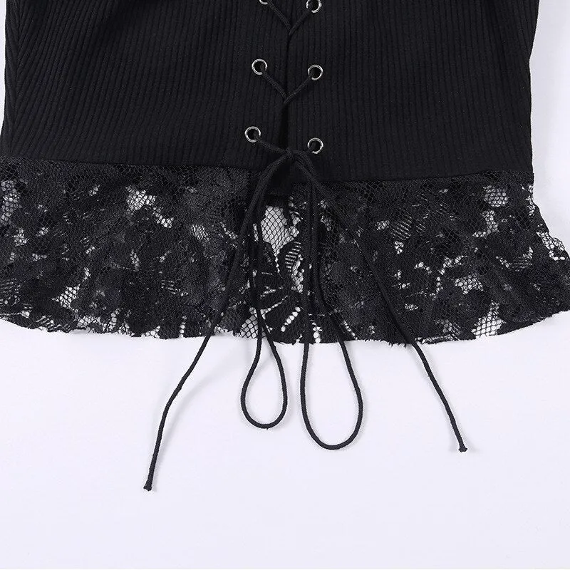 'Mad Hatter' Black Alt Lace off the Shoulder Top